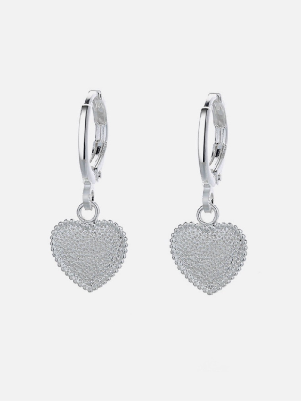 Silver Heart Drop Hoop Earrings - Women Jewelry